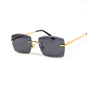 Men's Rimless Gold Wire Frame Gem Cut Smoke Gray Tint Hip Hop Sunglasses